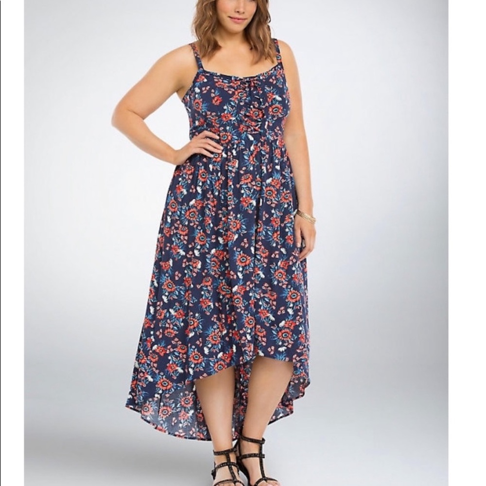 Torrid | Navy Floral High Low Hem Midi Dress